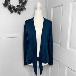 Garnet Hill Cashmere Easy Tie-Front Sweater in Steel Denim Blue